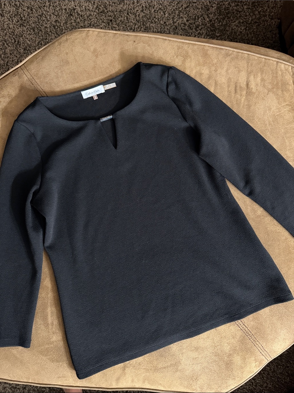 Calvin Klein Black Long Sleeve Keyhole Top
